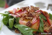 Spinach Salad with Sweet Stone Fruits and Spiced Maple Pecans
