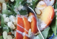 Peachy Gorgonzola Spinach Salad with Toasted Almonds