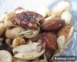 A small image of seasoned mixed nuts, possibly a close-up of the recipe's finished product.