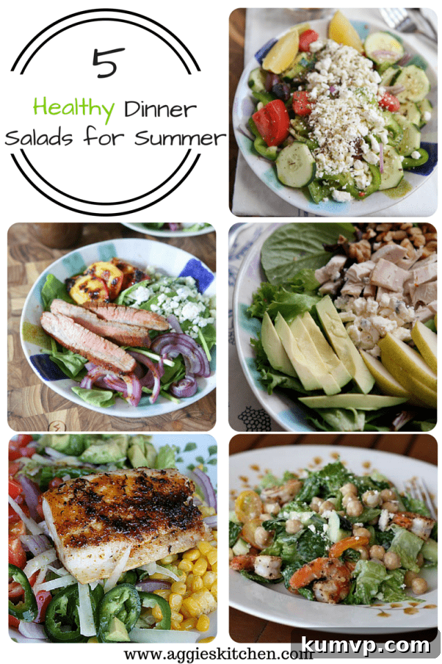 Five Wholesome Summer Dinner Salads 2 Healthy Dinner Salads for Summer - A vibrant bowl of fresh greens, vegetables, and protein, perfect for a light summer meal