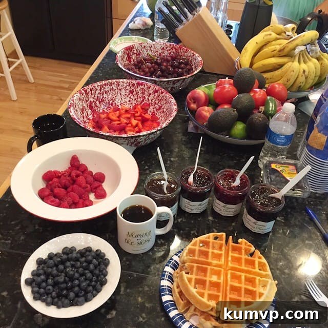 Traverse City Blogger Retreat: Sharing By The Shore 10 Delicious waffle bar setup with various toppings for breakfast