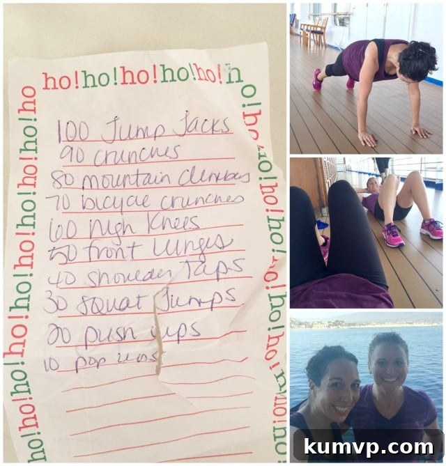 Cruise Workout Collage A collage of various fitness activities and scenic views from a cruise, inspiring travel workouts.