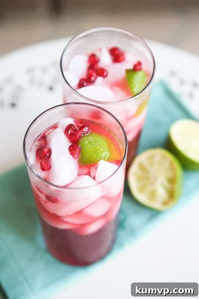 pomegranate cocktails A festive way to bring in the holidays is with seasonal pomegranate cocktails! Pomegranate, lime and rum - shaken not stirred! Cheers!