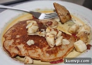 Barefoot Breakfast Whole Wheat Banana Nut Sour Cream Pancakes 2 Delicious Whole Wheat Banana Nut Sour Cream Pancakes stacked high with fresh bananas and maple syrup, ready to be enjoyed.