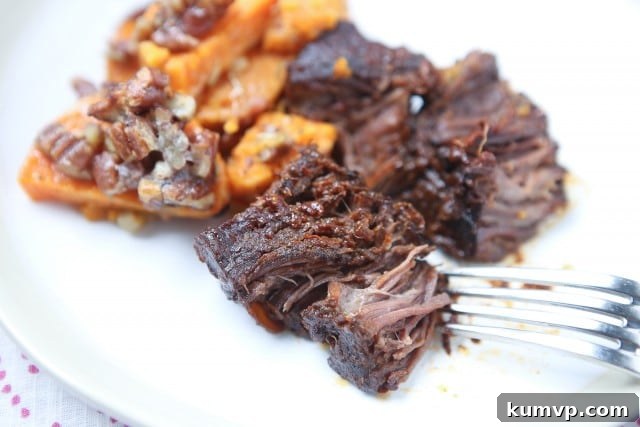 Plate of Slow Cooker Barbecue Short Ribs served with a side dish, highlighting the tender, saucy meat and appealing presentation for a delicious homemade meal.