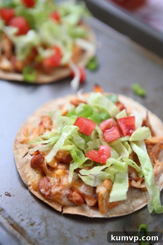 Delicious Simple Salsa Chicken Tostadas, perfect for a family dinner.