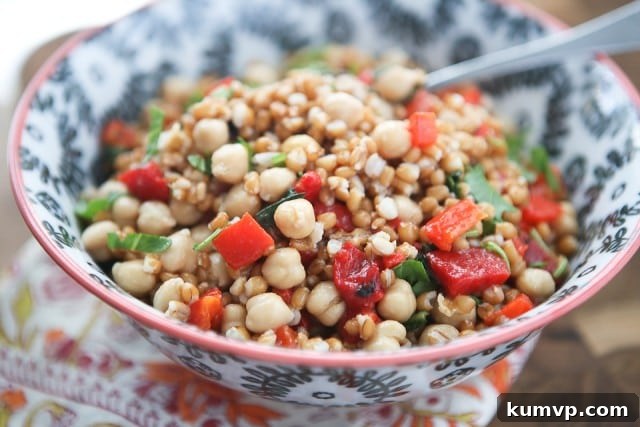 Close-up of Italian Wheat Berry Salad ready to be served