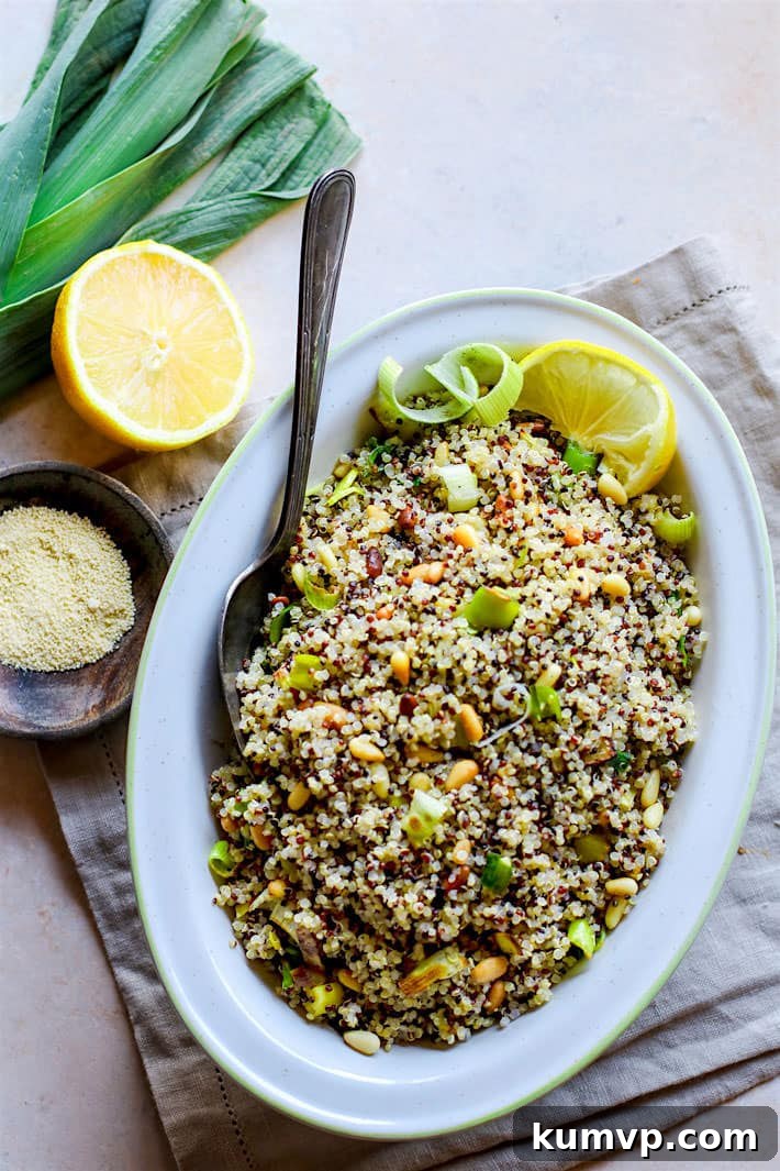 Honey Toasted Pine Nut and Leek Quinoa Salad