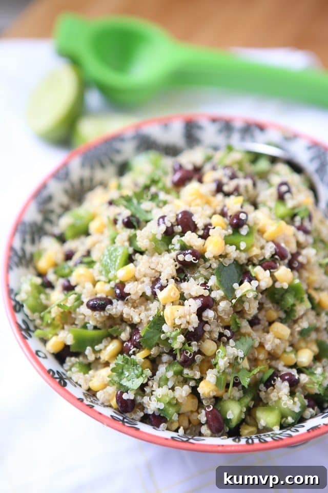 A vibrant and nutritious Corn and Black Bean Quinoa Salad, perfect for healthy meal prep or a quick, satisfying vegetarian lunch. Features protein-rich quinoa, black beans, sweet corn, and crisp bell peppers.
