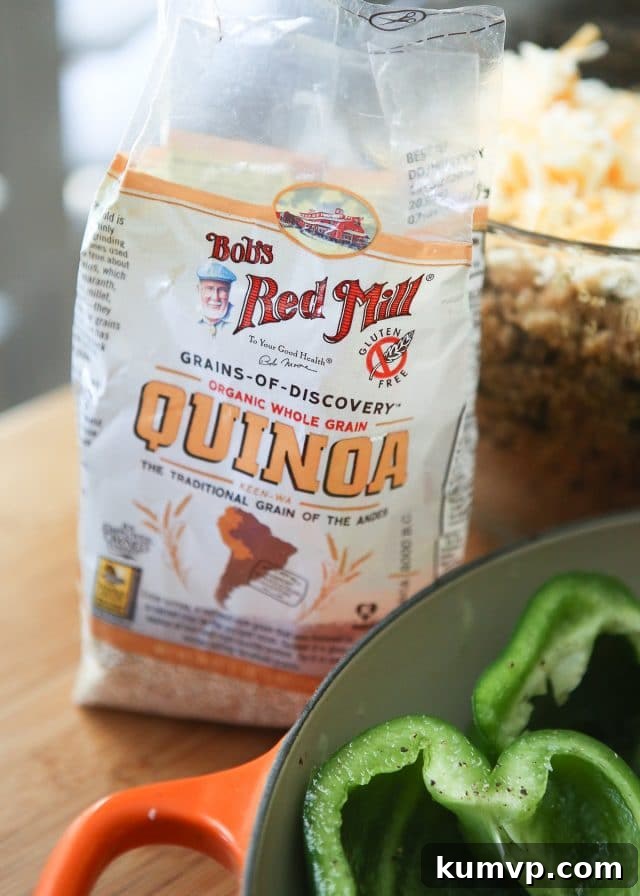 Fiesta Stuffed Bell Peppers 4 Vegetarian Enchilada Stuffed Peppers - the quinoa and black bean filling is so hearty and full of flavor, you won't miss the meat in this dish! recipe via aggieskitchen.com