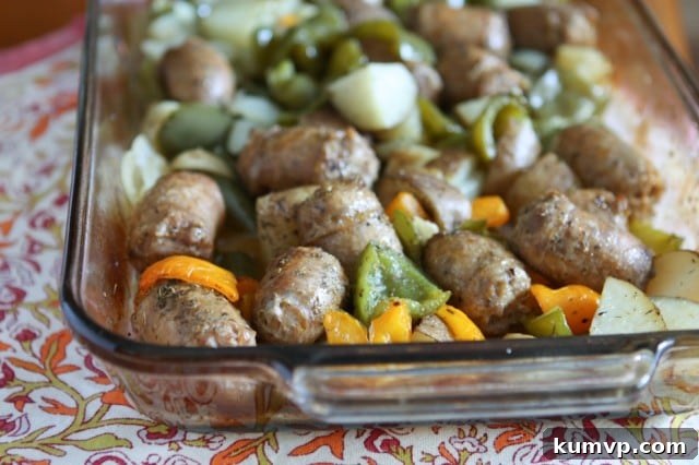 Roasted Italian Turkey Sausage, Potatoes and Peppers, a simple and healthy sheet pan dinner perfect for families. Features lean turkey sausage and flavorful roasted vegetables.