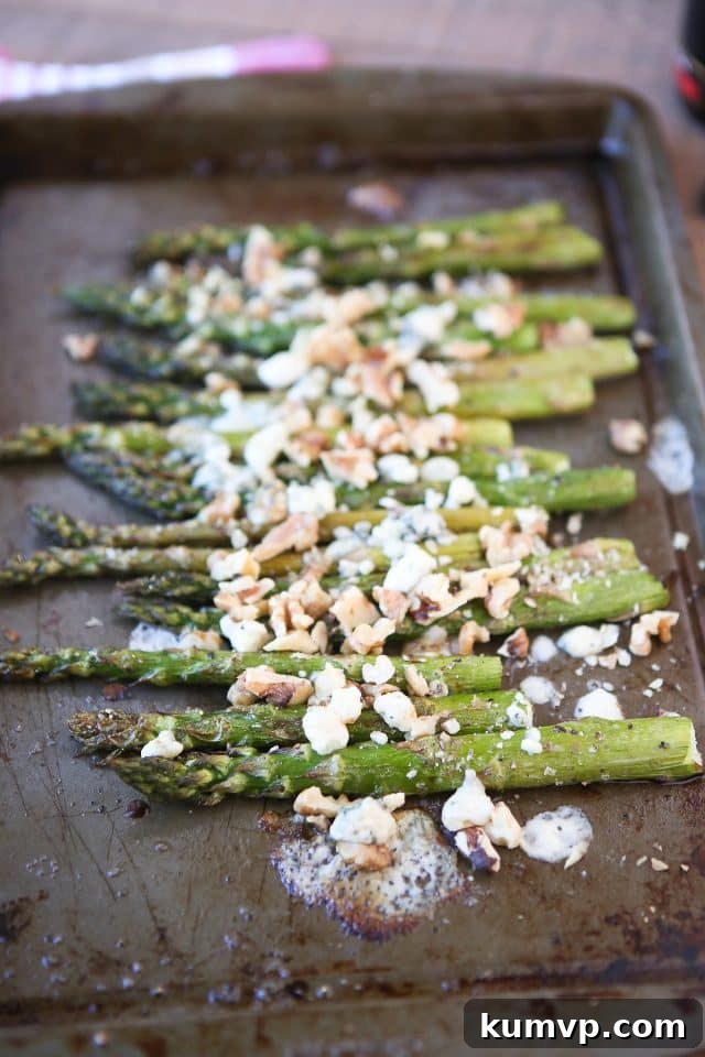 Roasted Asparagus with Balsamic, Gorgonzola and Walnuts, a perfect spring side dish.