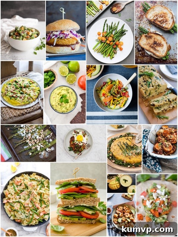 Collage of diverse spring-inspired recipes from various food bloggers.