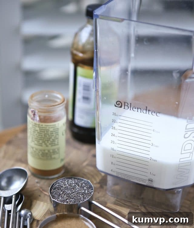 Healthy Pudding Ideas: Cinnamon Peanut Butter Chia Seed Pudding A single serving of Cinnamon Peanut Butter Chia Seed Pudding, ready to be enjoyed as a calcium-rich, fiber-filled snack.