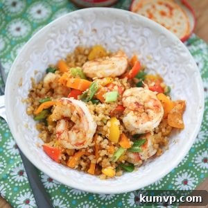 Quick lunch or dinner for one! Cajun Shrimp and Cauliflower Rice Stir Fry - low carb, high protein and full in flavor.