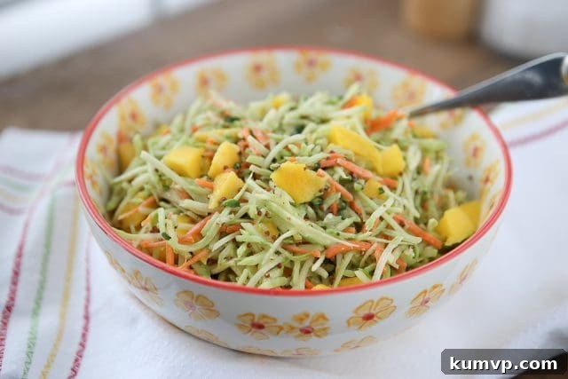 Tangy Mustard Broccoli Slaw Salad with Mango - Delicious and easy recipe