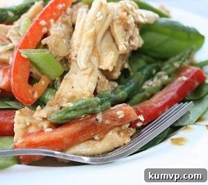 Mandarin Chicken Crunch Salad 2 A delicious bowl of Ina Garten's Chinese Chicken Salad with vibrant vegetables and chicken