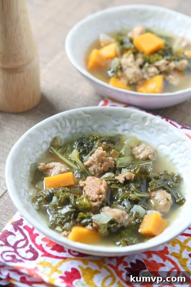 Slow Cooker Italian Sausage and Kale Soup with Sweet Potatoes, a comforting and hearty meal perfect for chilly evenings.