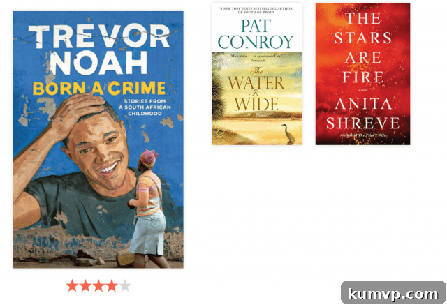 Book collage of 2017 reads, featuring Born A Crime and The Stars Are Fire