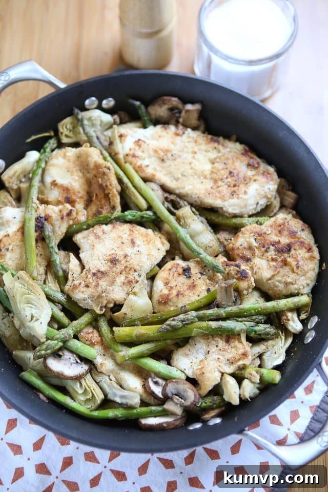 Smart Skillet Meals: Healthy Weeknight Wins & Family Prep Hacks 10 This Lemon Pepper Chicken with Artichokes, Mushrooms and Asparagus is a quick, one-pot healthy meal! Recipe via aggieskitchen.com