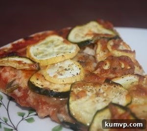 Garden Fresh Chicken Andouille Pizza with Zucchini, Squash, and Spring Onions