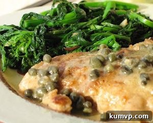 Finished plate of Grouper Piccata with Broccoli Rabe
