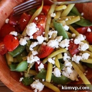 Close-up of the finished Green Bean, Cherry Tomato, and Goat Cheese Salad.