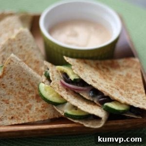 Southwest Zucchini, Black Bean, and Red Onion Quesadillas 2 A freshly made quesadilla