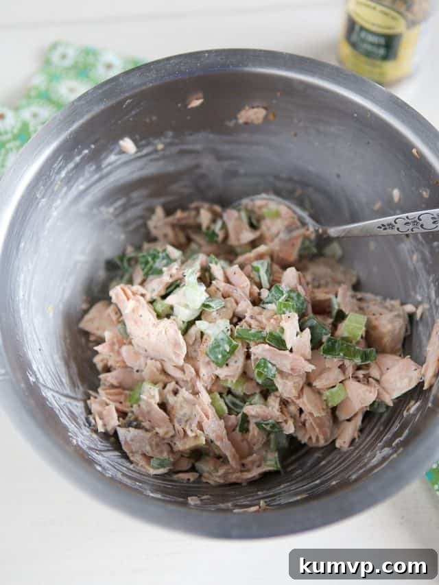 Flaked Salmon Salad Delight 4 bowl of salmon salad mixed with mayo and lemon pepper