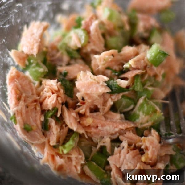 Flaked Salmon Salad Delight 5 closeup of salmon salad