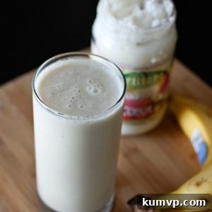 Tropical Banana Coconut Dream 2 Banana and Coconut Butter Smoothie in a glass