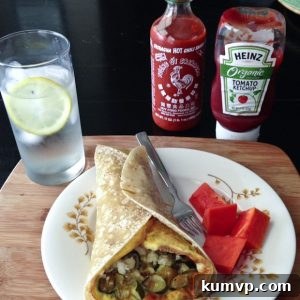 Close-up of a perfectly cooked frittata slice, ready for wrapping.