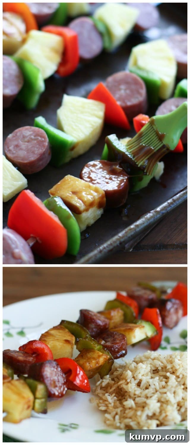 Hawaiian Glazed Skewers with Toasted Sesame Rice 3 Pin for Simple Aloha Kebabs - just 6 ingredients!