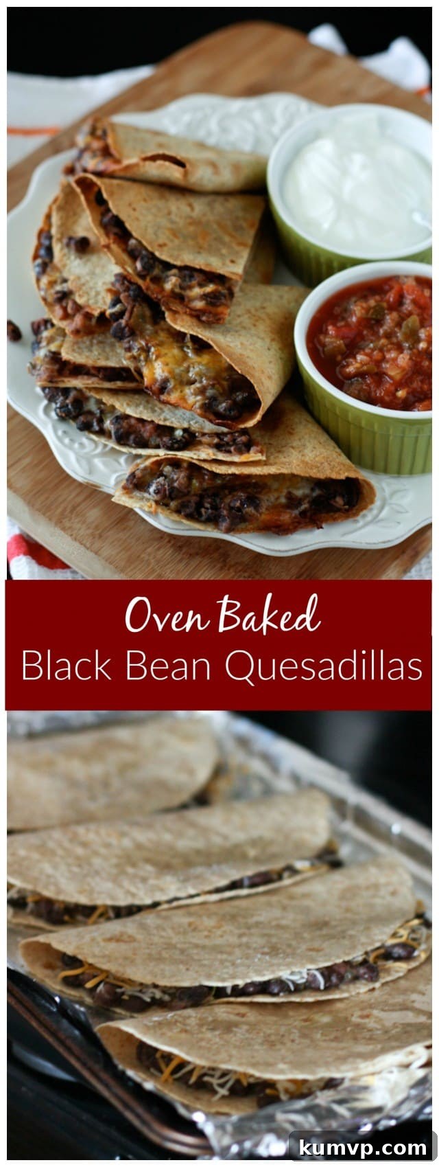 Oven baked Black Bean and Cheese Quesadillas are the perfect solution for a simple, yet incredibly satisfying family dinner on a busy night, or when you need to cook for a larger group or party. Enjoy the convenience and delicious flavor!
