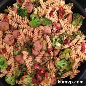 Whole Wheat Pasta with Italian Chicken Sausage, Broccoli and Sun Dried Tomatoes