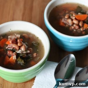 A small bowl of homemade Slow Cooker Ham and Blackeye Pea Soup
