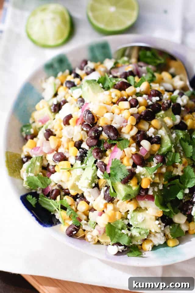 Vibrant Summer Corn & Bean Medley 2 Close-up of Summer Black Bean and Corn Salad showing fresh ingredients
