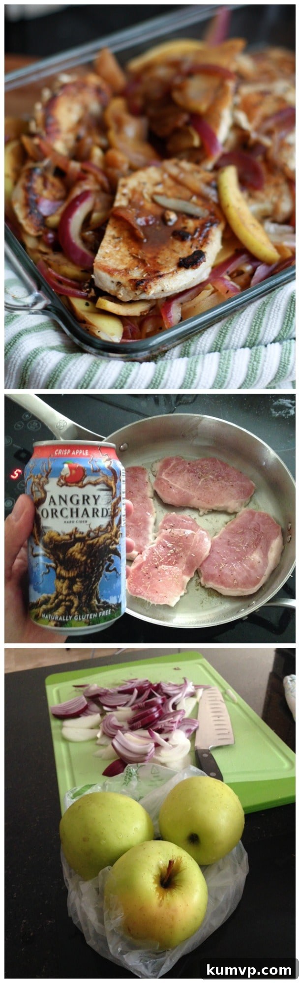 Delicious Hard Cider Skillet Pork Chops with Apples and Onions, a perfect cozy fall dinner.