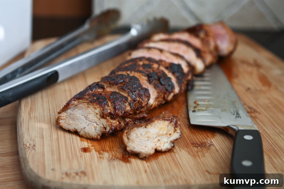 Maple Chili Glazed Pork Tenderloin 4 Sliced Roasted Chili Maple Pork Tenderloin ready to serve