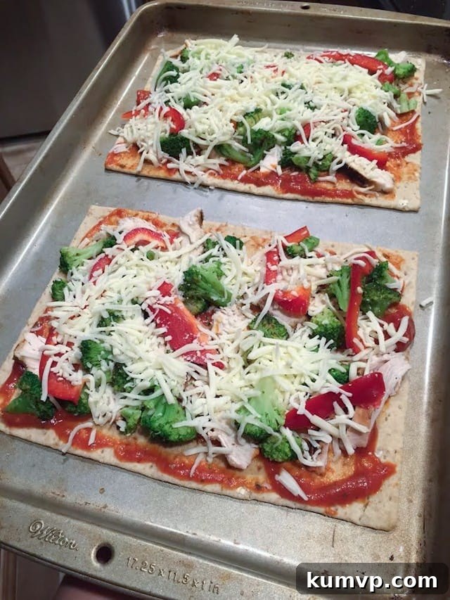 Chicken and Colorful Veggie Flatbread 3 Chicken, Broccoli, and Red Pepper Flatbread: A Healthy Pizza Alternative