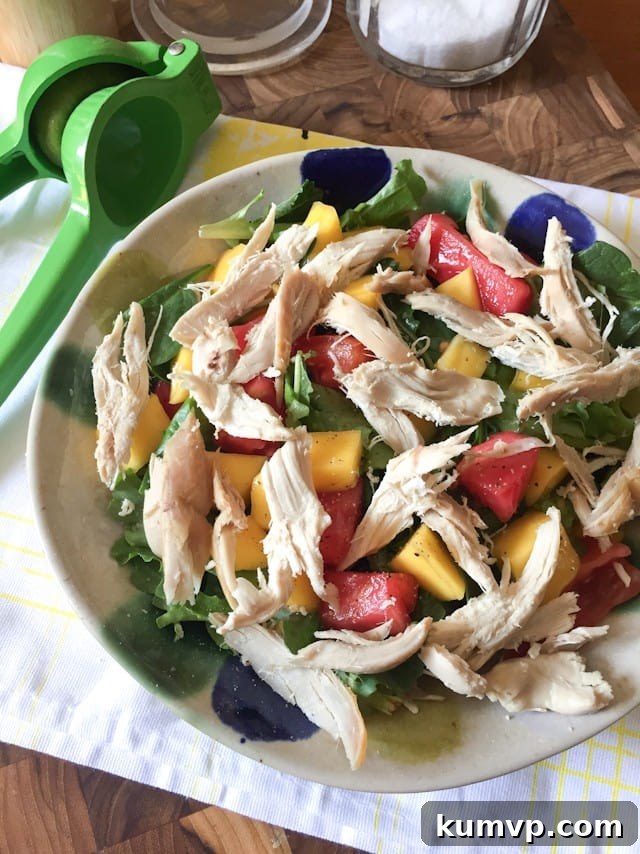 Green Mango Salad with shredded chicken, a healthy and complete meal