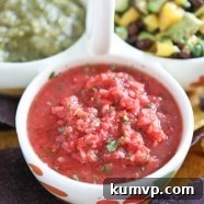 Fresh Tomato Salsa, a classic restaurant-style dip with ripe tomatoes, jalapenos, and lime.